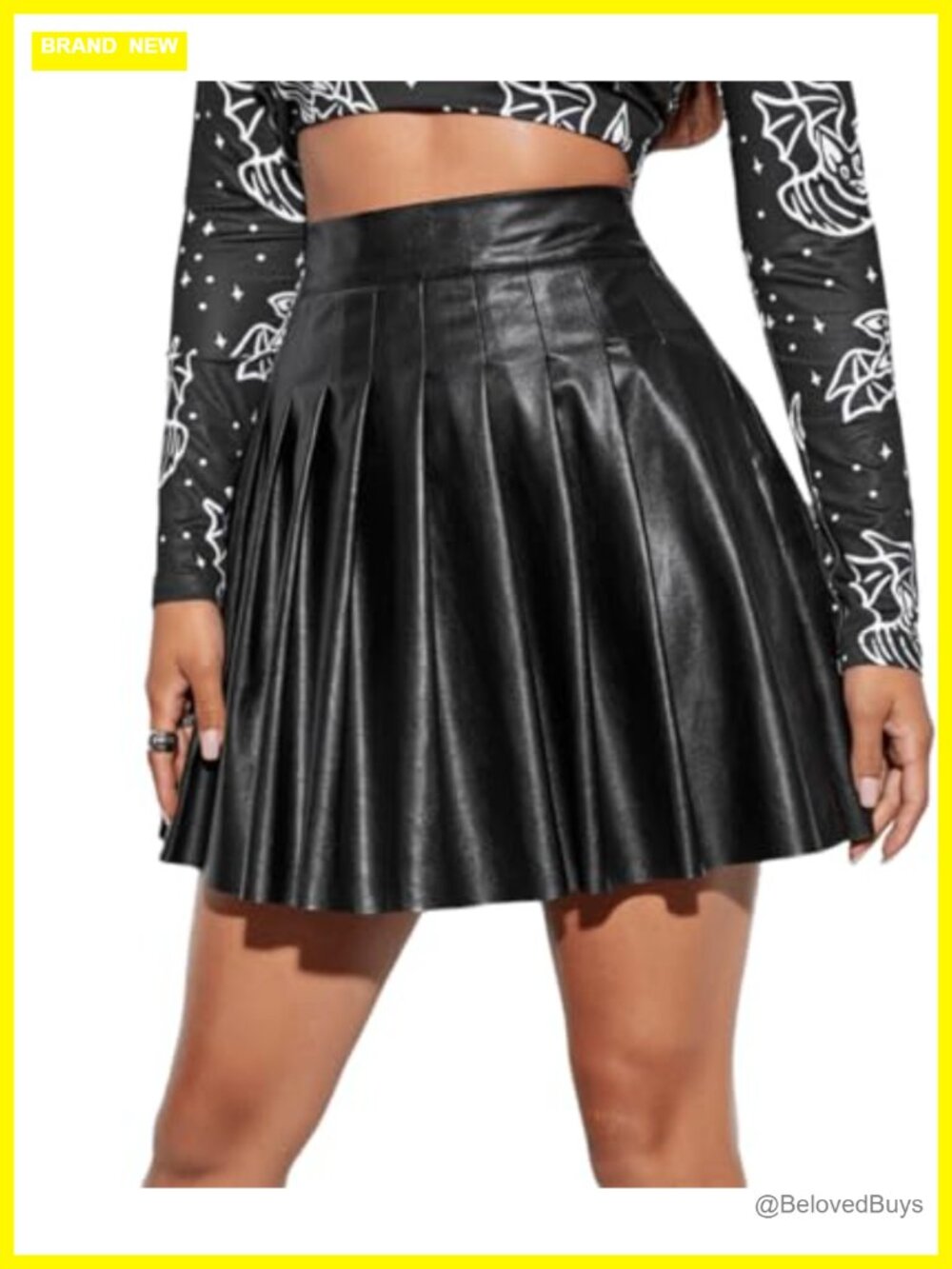 Faux Leather Pleated Mini Skirt High Waisted A-Line Y2K with Inner Shorts